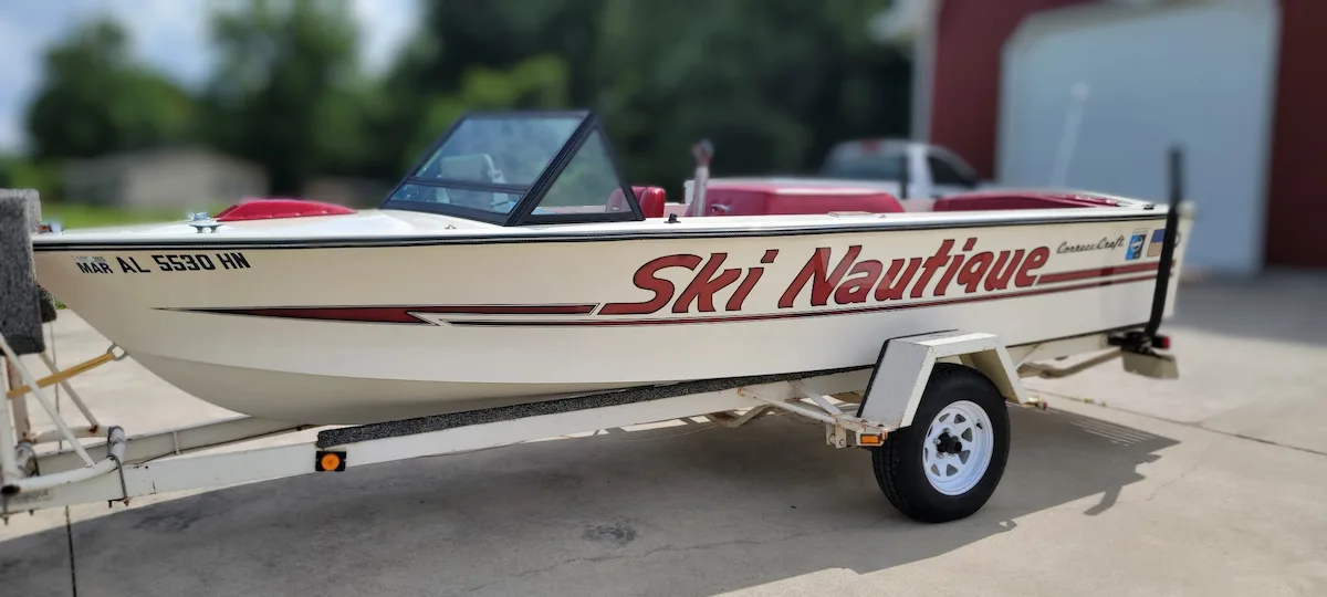 Water ski boat restored with gelcoat correction and ceramic coating